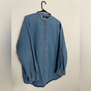 Collarless vintage denim button up